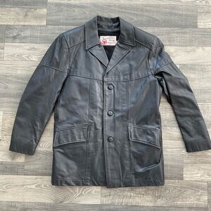 VTG The Leather Shop Sears Leather Jacket Mens 40 Reg Black Hip Length Zip Lined